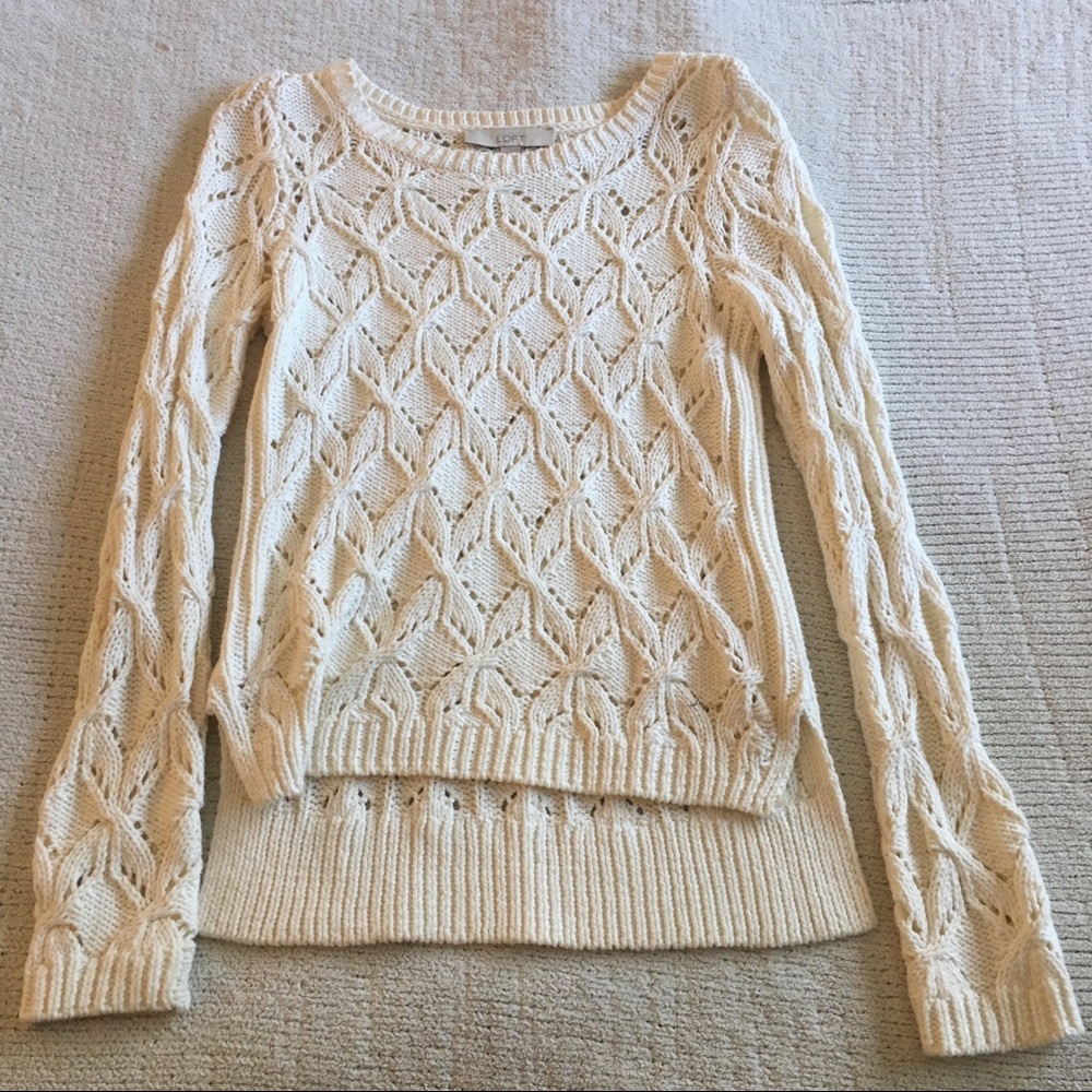 LOFT Cream White Cable Knit Sweater